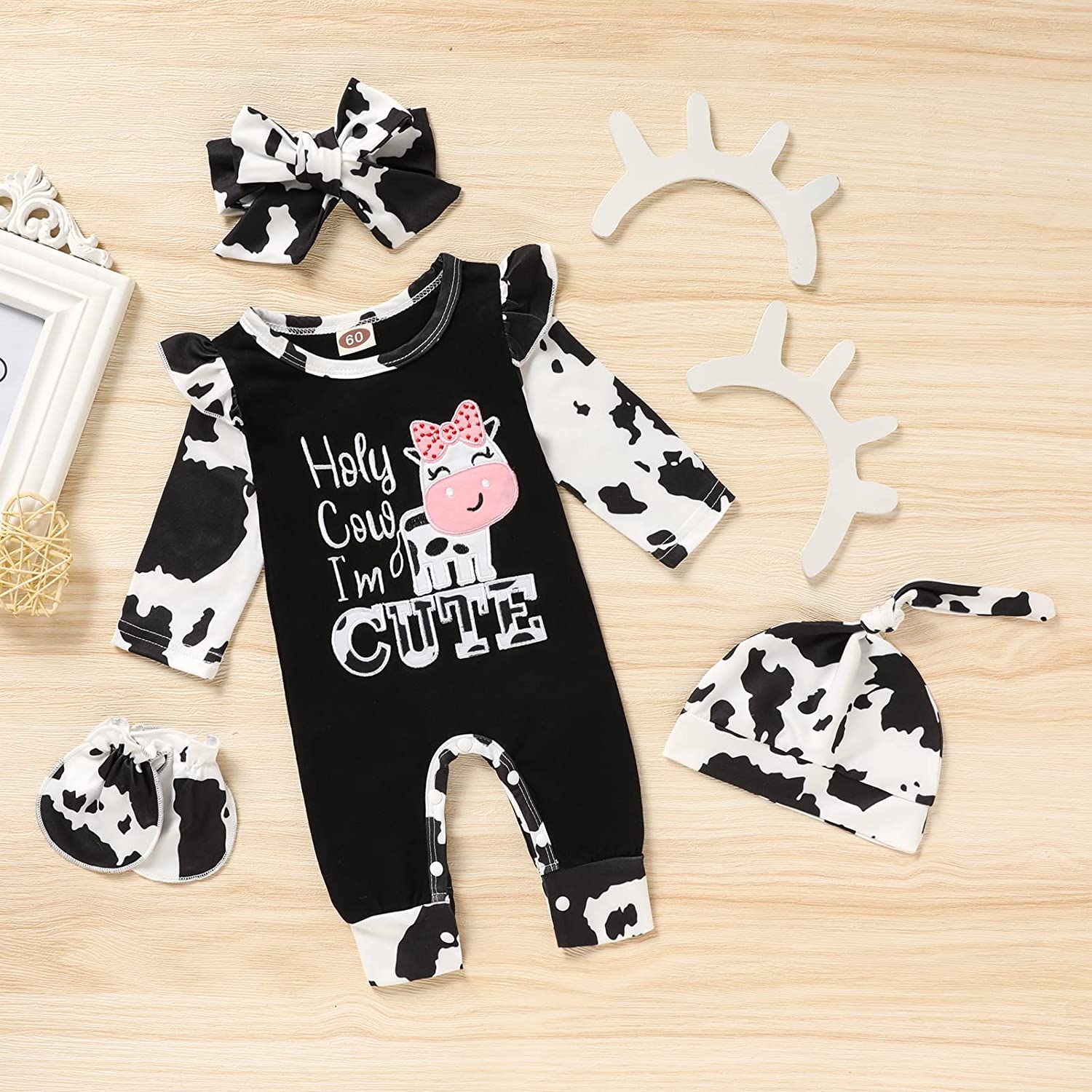 GRNSHTS Baby Newborn Girl Romper Infant Letter Print Bodysuit Jumpsuit+Hat+Headband Coming Home Clothes Outfit Set - Image 2